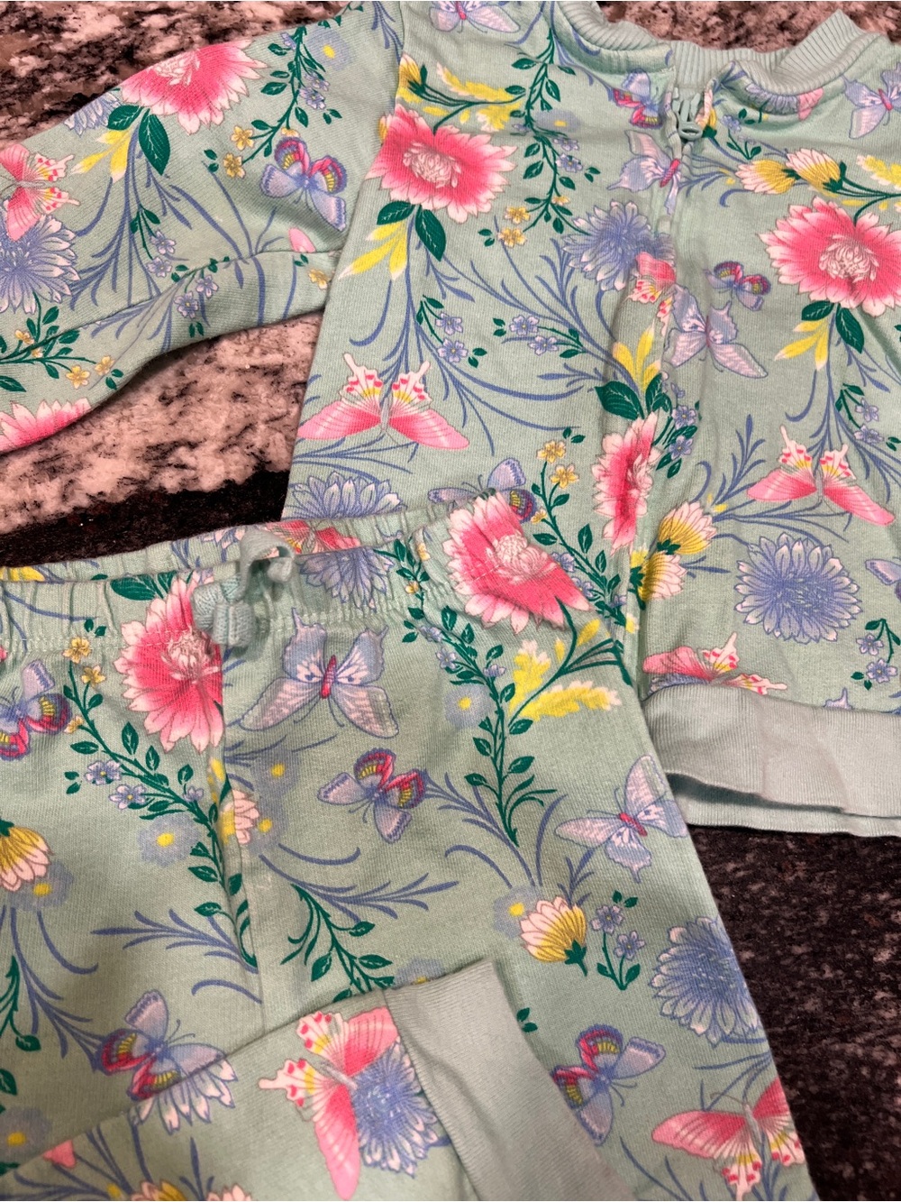 Bundles Baby Place Floral Butterfly 2-Piece Sweat Set 18-24M Mint Green - Picture 2 of 3